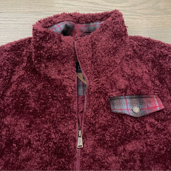 Pendleton Women’s Burgundy Sherpa Full Zip Mock Neck Sweater Jacket Size Large - Picture 5 of 14